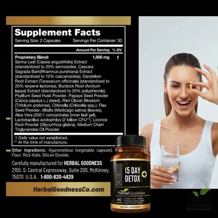 15 Day Detox - Capsules 60/600mg - Detox &amp; Cleanse Capsules Herbal Goodness 