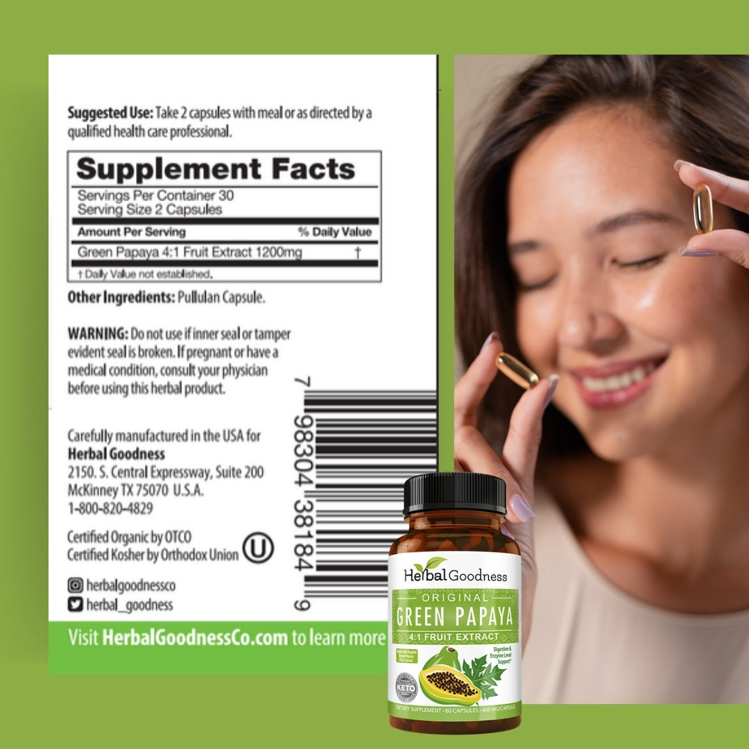 Green Papaya Fruit Extract - Capsules 60/600mg - 4X Strength - Herbal Goodness