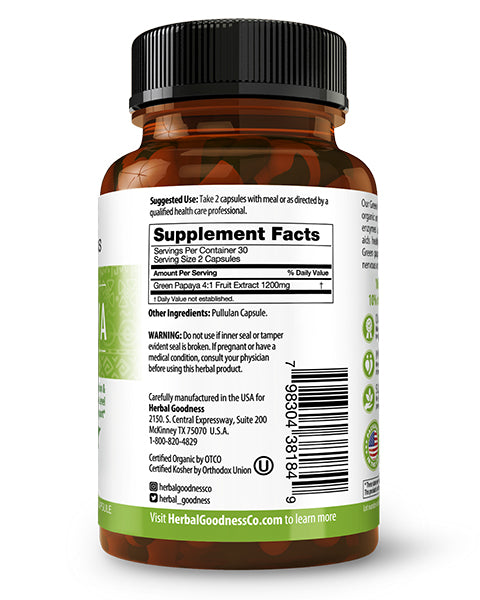 Green Papaya Fruit Extract - Capsules 60/600mg - 4X Strength - Herbal Goodness