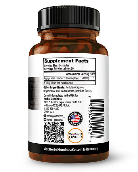 Papaya Seed Powder - Capsules 600mg - Plant-Based