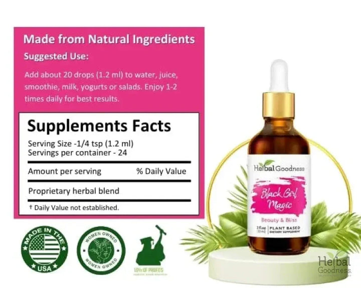 Black Girl Magic 2fl.oz - Plant Based - Dietary Supplement, Youth and Energy. - Herbal Goodness Liquid Extract Herbal Goodness 