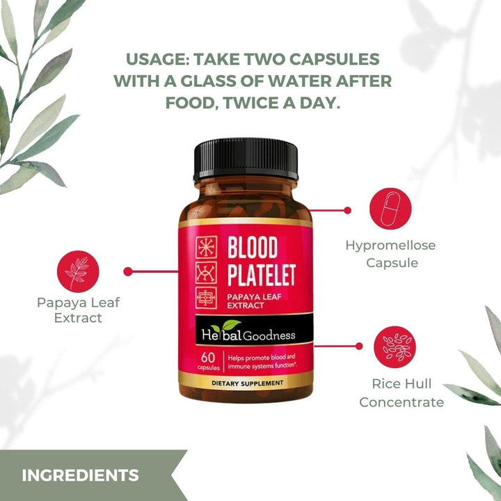 Blood Platelet - Capsule 60/600mg-20X Strength - Blood and Immune System Function - Herbal Goodness Capsules Herbal Goodness 
