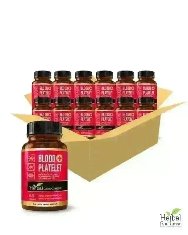 Blood Platelet Plus - 60/600mg 20X Strength Capsule - Platelet Boost Capsules Herbal Goodness Case (12) 