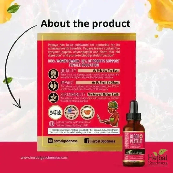 Blood Platelet with Papaya Leaf - Organic 15X Liquid Extract - Platelet & Bone Marrow Liquid Extract Herbal Goodness 