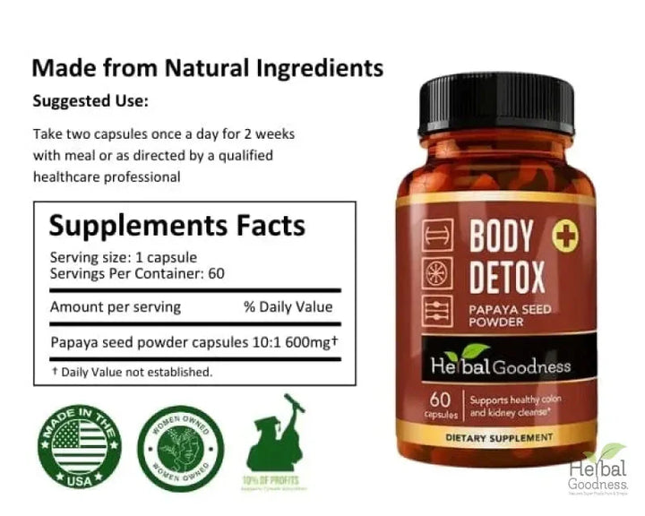 Body Detox Capsules 60ct /600mg Capsules Herbal Goodness 