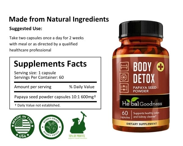 Body Detox Capsules 60ct /600mg - Supports Healthy cleanse, Gut Liver & Intestine Cleanse - Herbal Goodness Capsules Herbal Goodness 