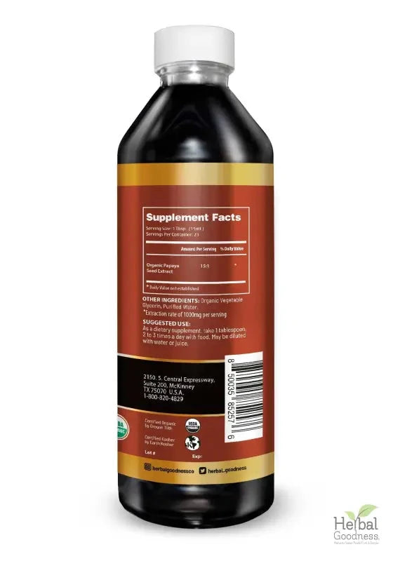Body Detox with Papaya Seed - Organic 1oz 15X Liquid Extract - Intestine & Gut Cleanse Liquid Extract Herbal Goodness 