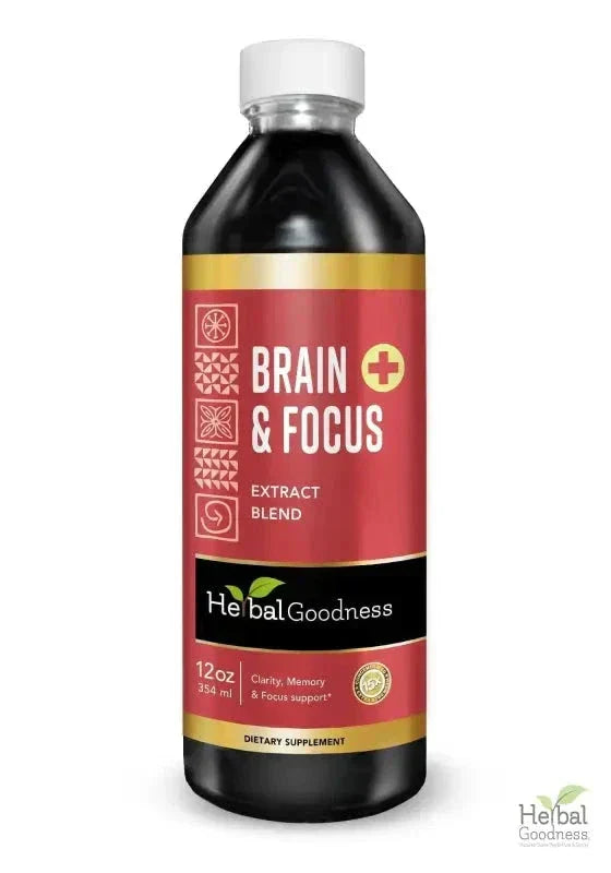 Brain and Focus Liquid Extract - Nootropic Brain Supplement, Brain Health - Herbal Goodness Liquid Extract Herbal Goodness 12 oz 