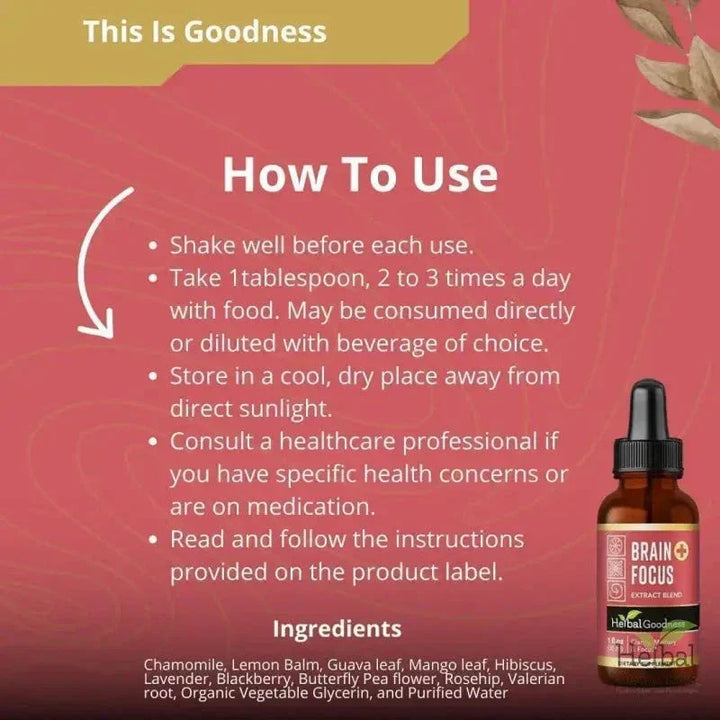 Brain and Focus Liquid Extract - Nootropic Brain Supplement, Brain Health - Herbal Goodness Liquid Extract Herbal Goodness 