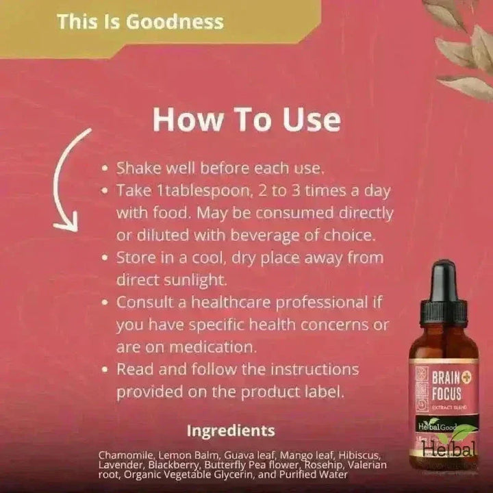 Brain & Memory Support - 15X Organic Liquid Extract – Focus & Cognitive Wellness Liquid Extract Herbal Goodness 