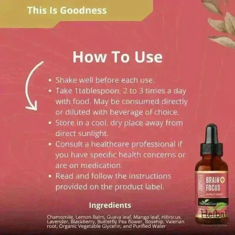 Brain & Focus Plus | 15X Liquid Extract for Memory & Cognitive Wellness Support Liquid Extract Herbal Goodness 