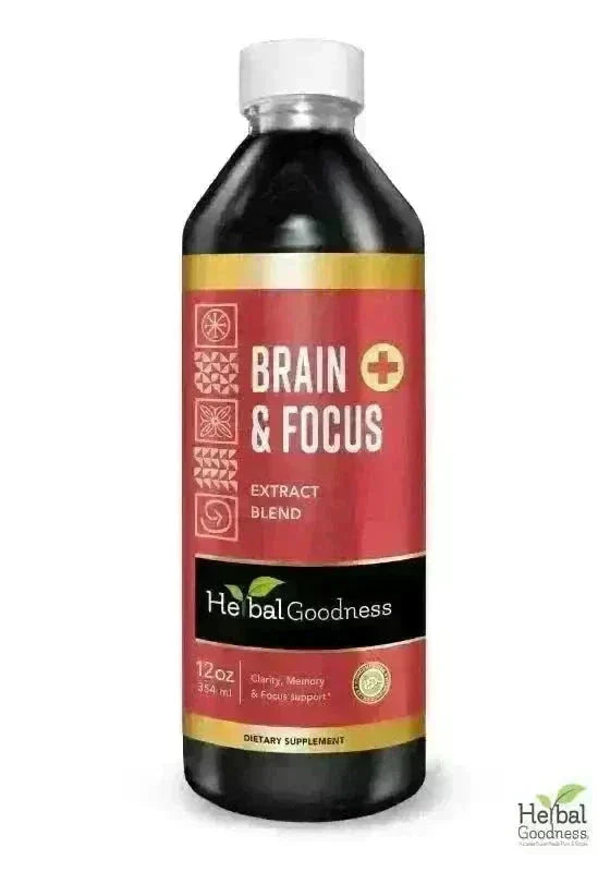 Brain & Focus Plus | Organic 15X Liquid Extract for Memory & Cognitive Wellness Support Liquid Extract Herbal Goodness 12 oz 