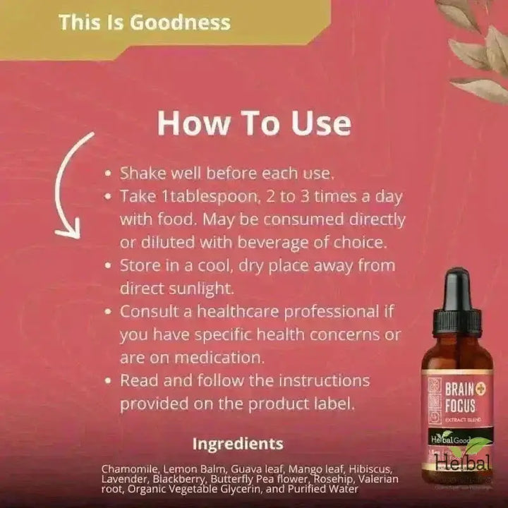 Brain and Focus - Organic 1oz 15X Liquid Extract - Cognition &amp; Memory Liquid Extract Herbal Goodness 