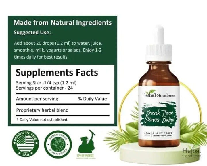 Break those Stones Baby! - 2fl.oz - Plant Based - Dietary Supplement, Kidney Cleanse and Liver Health - Herbal Goodness Liquid Extract Herbal Goodness 
