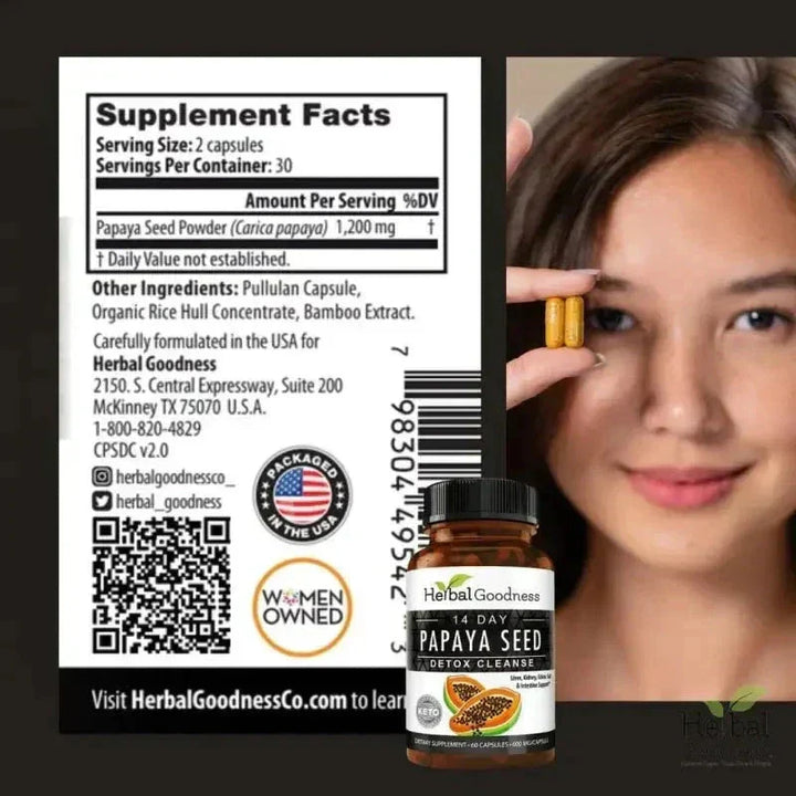 Papaya Seed Powder - 60/600mg Capsules - Gut & Colon Cleanse Capsules Herbal Goodness 