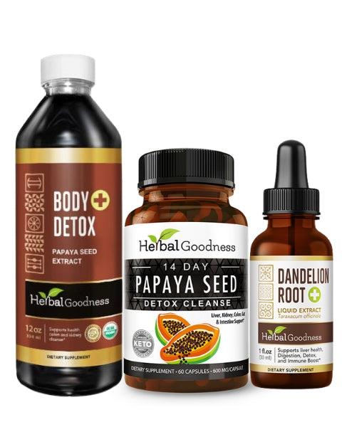 Digestive Wellness Kit – papaya seed capsules, body detox liquid, and gut digest liquid extract by Herbal Goodness