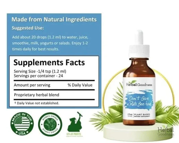 Don't Give a Rats Bee-hind - 2fl.oz - Plant Based - Dietary Supplement, Promote Calmness, Supports Relaxation - Herbal Goodness Liquid Extract Herbal Goodness 