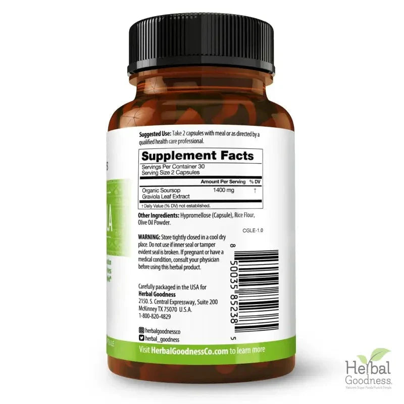 Graviola Soursop Leaf Extract – 10X 60/600mg Capsules - Cell Renew & Immunity Capsules Herbal Goodness 