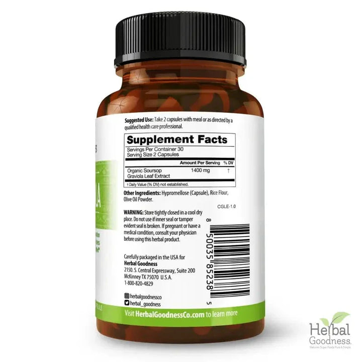 Graviola Soursop Leaf Extract – 10X 60/600mg Capsules - Cell Renew & Immunity Capsules Herbal Goodness 