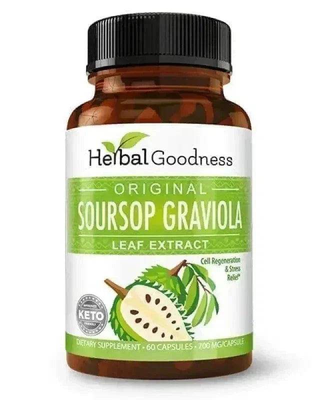 Graviola Soursop Leaf Extract Capsules – 10X Strength, 60/600mg, Vegan-Friendly Capsules Herbal Goodness Unit 