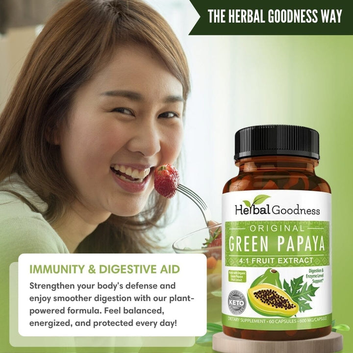 Green Papaya Fruit Extract - 4X 60/600mg Capsule - Digestion Aid Capsules Herbal Goodness 