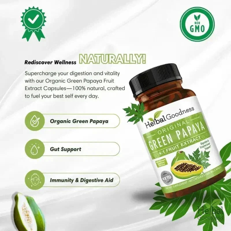 Green Papaya Fruit Extract - 4X 60/600mg Capsule - Digestion Aid Capsules Herbal Goodness 