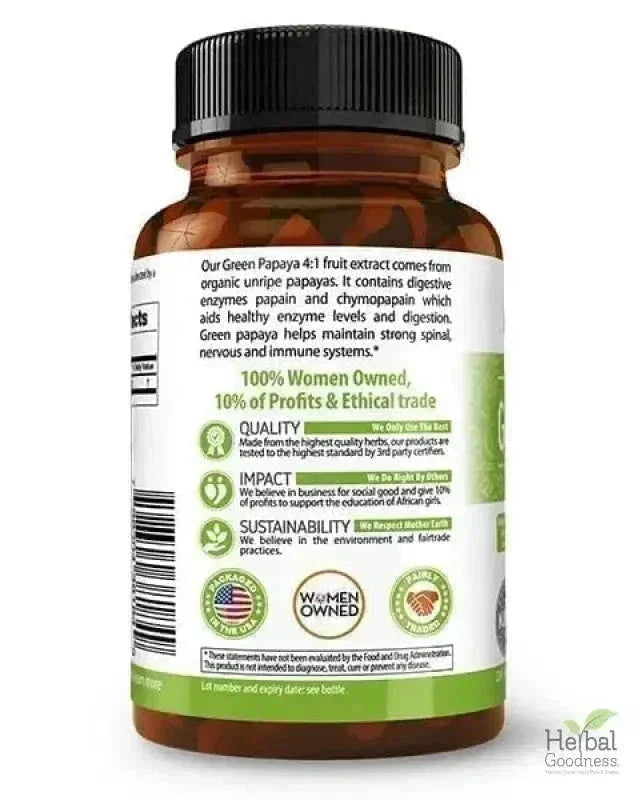 Green Papaya Fruit Extract - Capsules 60/600mg - 4X Strength - Herbal Goodness Capsules Herbal Goodness 