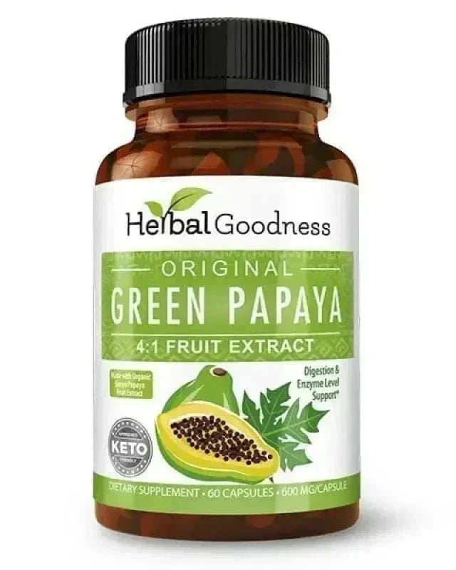 Green Papaya Fruit Extract - Capsules 60/600mg - 4X Strength - Herbal Goodness Capsules Herbal Goodness Unit - 60 Caps 