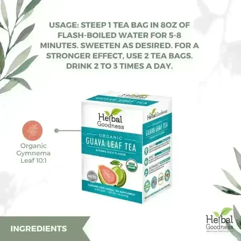 Guava Leaf Tea - Organic - Tea 24/2g - Caffeine-Free Tea & Infusions Herbal Goodness 
