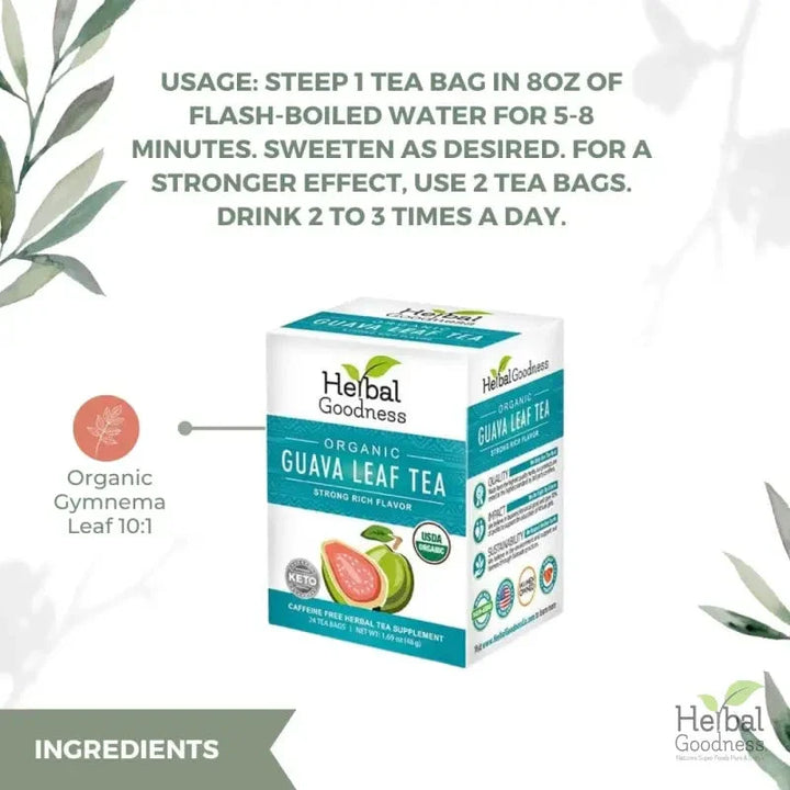 Guava Leaf Tea - Organic - Tea 24/2g - Caffeine-Free & Sustainably Sourced - Herbal Goodness Tea & Infusions Herbal Goodness 