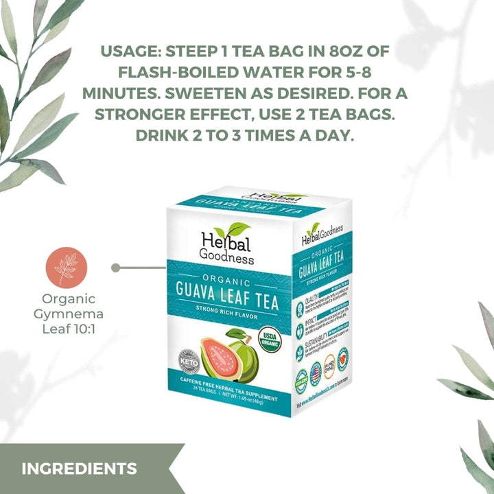 Guava Leaf Tea - Organic - Tea 24/2g - Sleep Aid & Blood Sugar Support - Herbal Goodness Tea & Infusions Herbal Goodness 