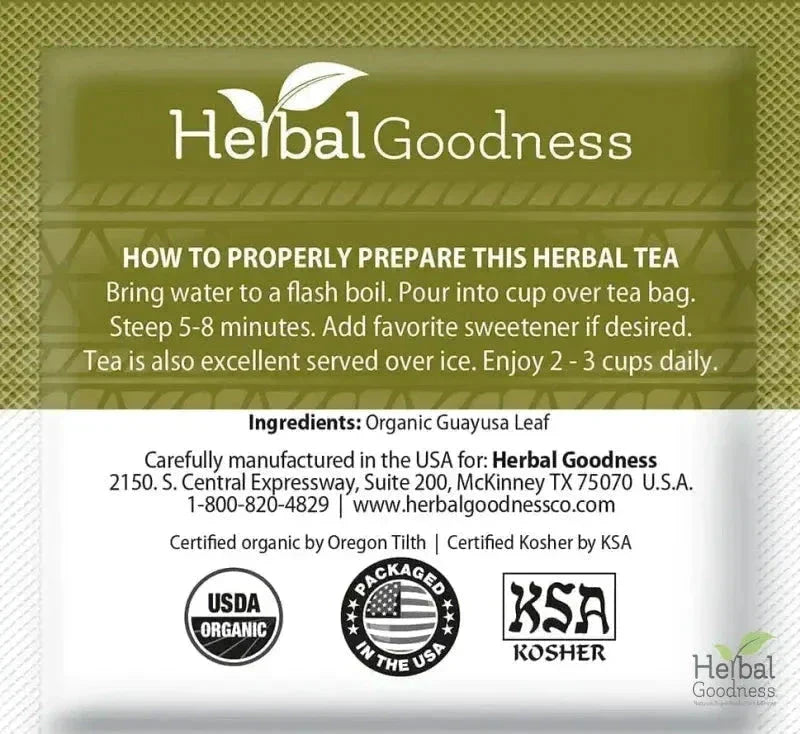 Guayusa Leaf Extract Tea - Organic 24/2g - Energy & Focus Support - Herbal Goodness Tea & Infusions Herbal Goodness 