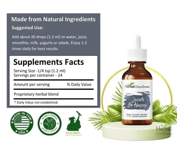 Joints Be Happy 2fl.oz - Plant Based - Dietary Supplement, support healthy bone, joints and cartilage - Herbal Goodness Liquid Extract Herbal Goodness 