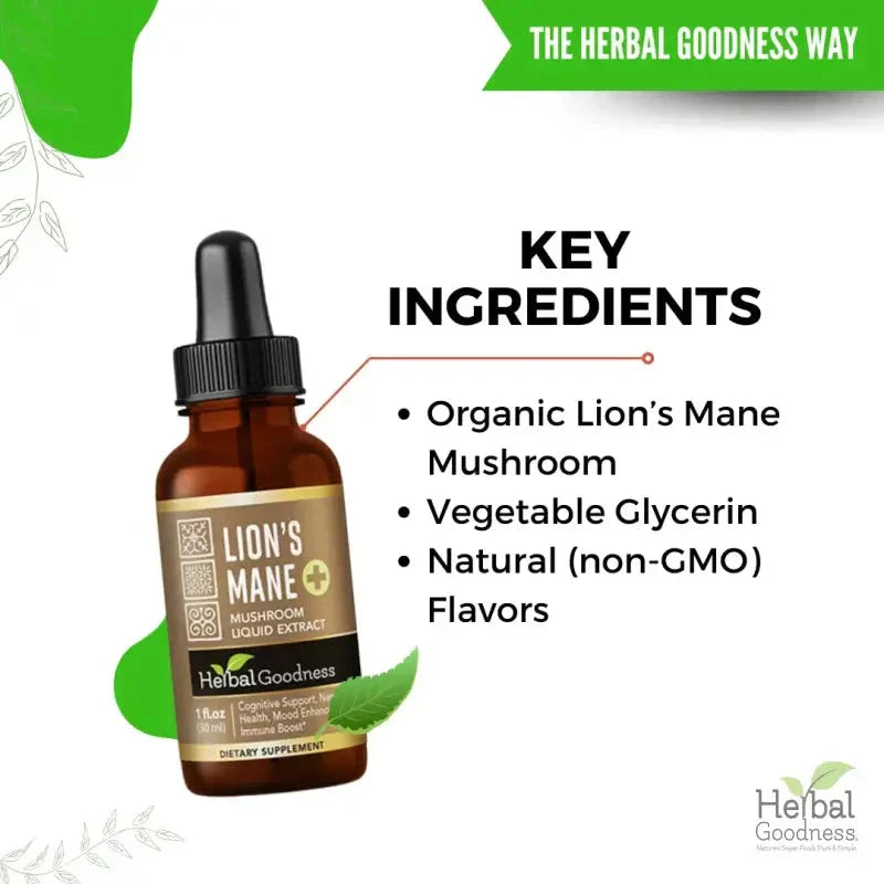 Lion's Mane Mushroom Liquid Extract Herbal Goodness 