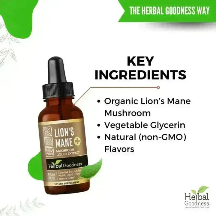 Lion's Mane Mushroom Liquid Extract - Organic - Brain & Mood Liquid Extract Herbal Goodness 