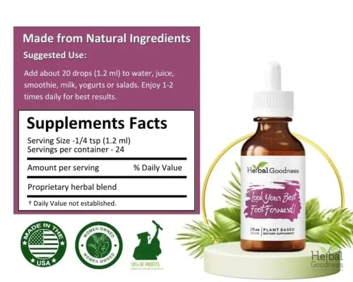 Look Your Best Foot Forward 2fl.oz - Plant Based - Dietary Supplement, Promotes Collagen Production - Herbal Goodness Liquid Extract Herbal Goodness 