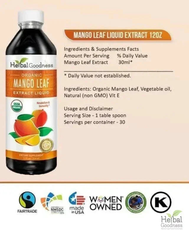 Mango Leaf Extract - Organic - Liquid - Metabolism, Gut & Immunity - Herbal Goodness Liquid Extract Herbal Goodness 
