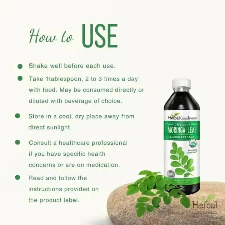 Moringa Leaf Extract Liquid - Organic - 15X Strength - Herbal Goodness Liquid Extract Herbal Goodness 