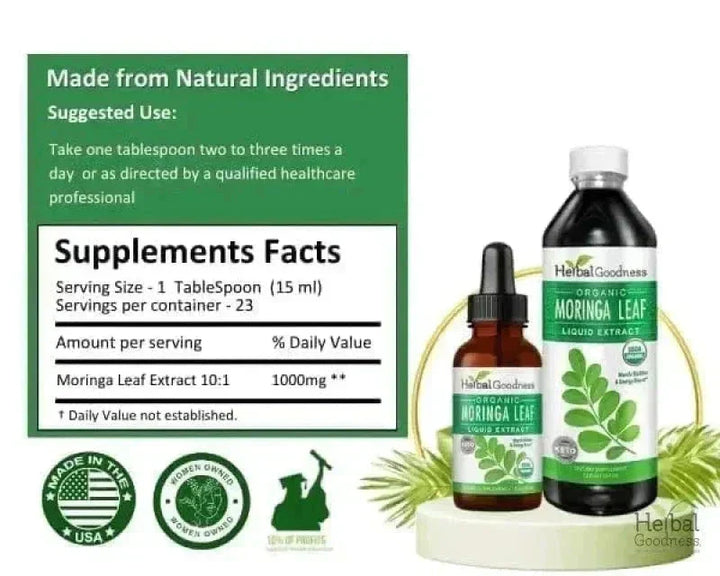 Moringa Leaf Extract Liquid - Organic - 15X Strength - Herbal Goodness Liquid Extract Herbal Goodness 