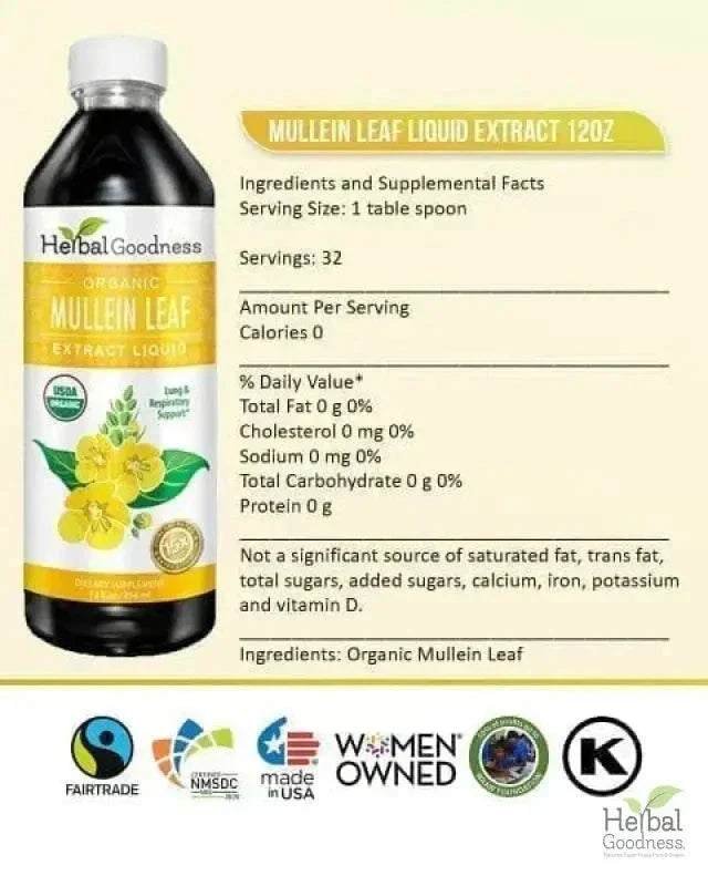 Mullein Leaf Extract Liquid - Organic 15X Strength - Herbal Goodness Liquid Extract Herbal Goodness 