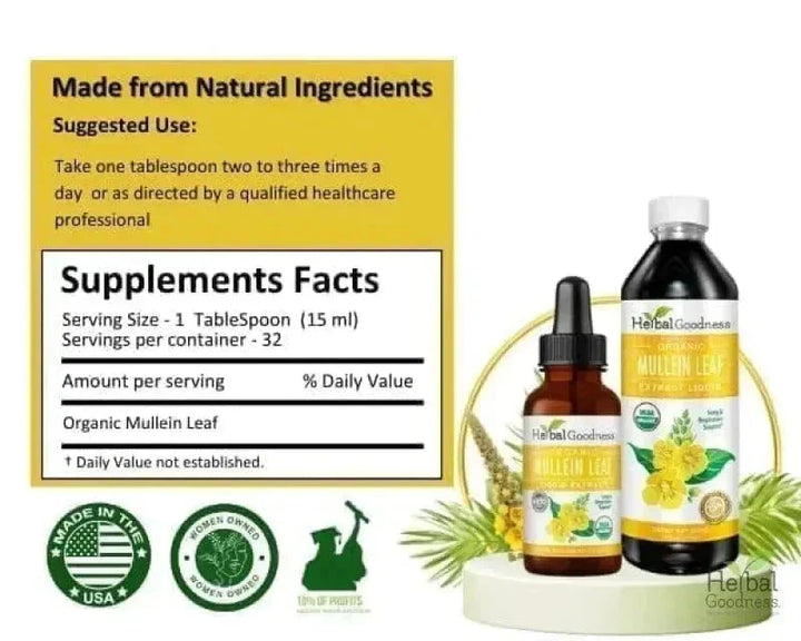 Mullein Leaf Extract Liquid - Organic 15X Strength - Herbal Goodness Liquid Extract Herbal Goodness 