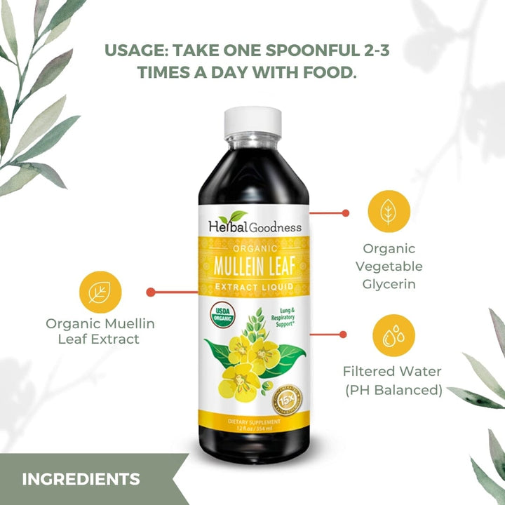 Mullein Leaf Extract Liquid - Organic - 15X Strength - Herbal Goodness Liquid Extract Herbal Goodness 