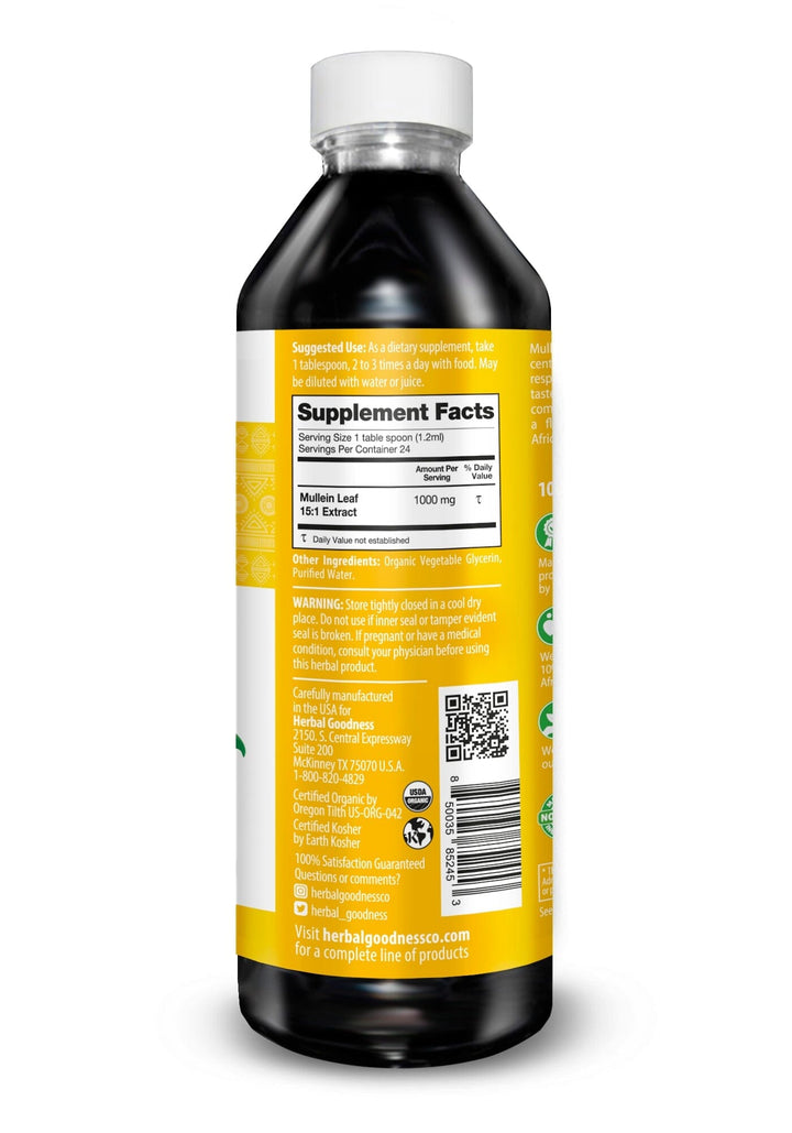 Mullein Leaf Extract Liquid - Organic - 15X Strength Liquid Extract Herbal Goodness 