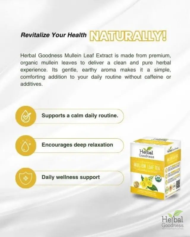 Mullein Leaf Tea - Organic 24 Tea Bags - Respiratory &amp; Lung Tea &amp; Infusions Herbal Goodness 