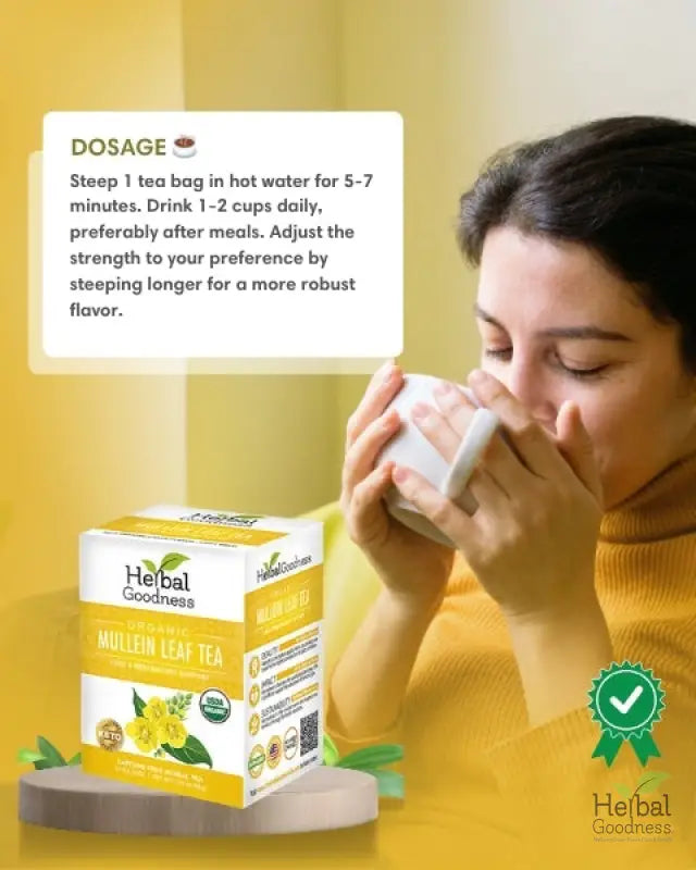 Mullein Leaf Tea - Organic 24 Tea Bags - Respiratory &amp; Lung - Herbal Goodness