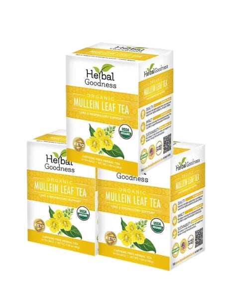 Mullein Leaf Tea - Organic 24 Tea Bags - Respiratory & Lung Tea & Infusions Herbal Goodness 3 Units 