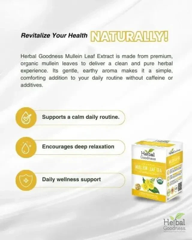 Mullein Leaf Tea - Organic 24 Tea Bags - Respiratory & Lung Tea & Infusions Herbal Goodness 