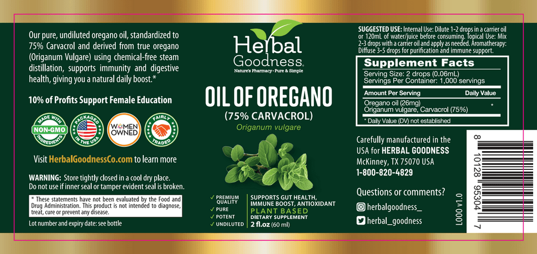 Oil Of Oregano (75% Carvacrol) - 2oz Liquid - Immune Boost - Herbal Goodness Liquid Extract Herbal Goodness 