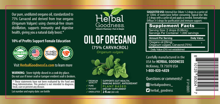 Oil Of Oregano (75% Carvacrol) - 2oz Liquid - Immune Boost - Herbal Goodness Liquid Extract Herbal Goodness 