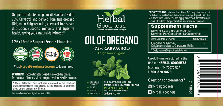 Oil of Oregano (75% Carvacrol) - 2oz Liquid - Immunity Liquid Extract Herbal Goodness 